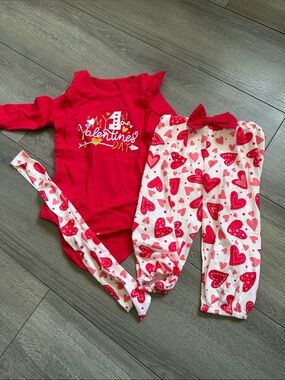 Red Valentine’s Day Kids Matching Set with Heart Print